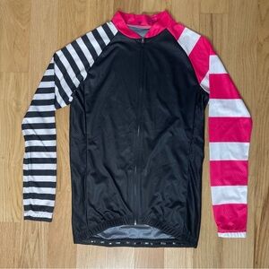 Cycling jersey long sleeve black and pink stripe full zip size M
